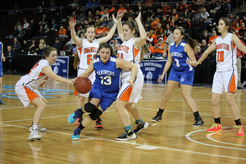 Lady Mariner Allyson Eaton scored her 1,000th high school career point in a quarterfinal loss to Shead at Cross Center. Photo by Anne Berleant