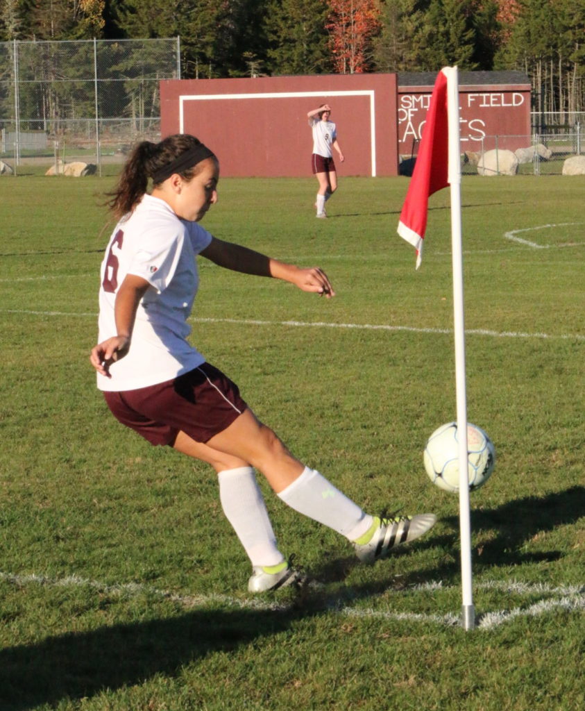 GSA's Danielle Bianco takes a corner kick. Photo by Monique Labbe