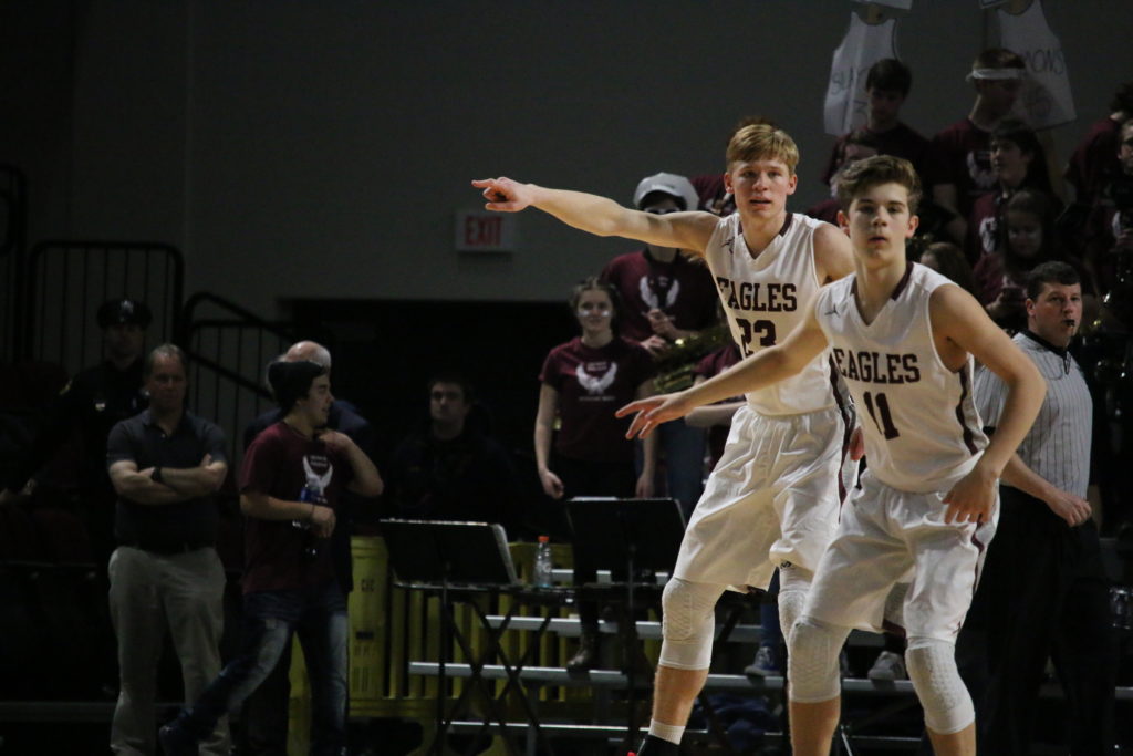 Max Mattson, left, and Caden Mattson defend. Photo by Anne Berleant