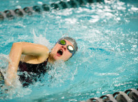 Cedar Slagle swims the 100 yard freestyle