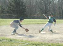 Paul Zoephal tags out at second, against Schenck. Photo by Jack Scott