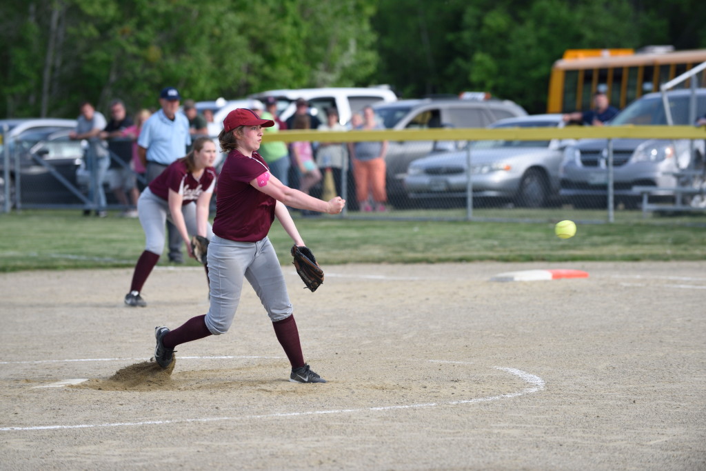 Allyson Snow throws a pitch to try to out MA. Photo by Franklin Brown