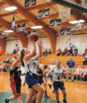Brienna Limburner takes the layup against Machias. Photo by Jack Scott